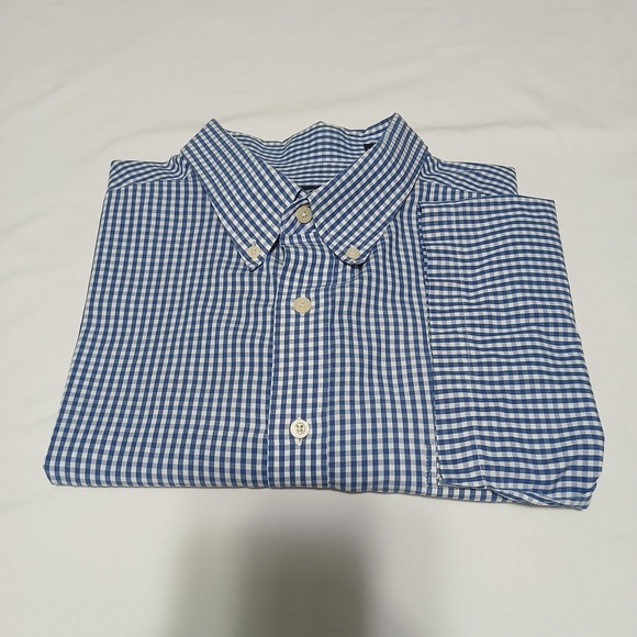 Puritan Mens 2XL Mellow‎ Blue Gingham Button Down Shirt Wrinkle Resistant - Picture 8 of 8